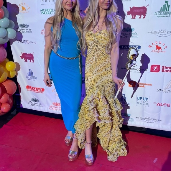 Yellow Evening Dress Gown beaded Roberto cavalli vibes Y2K mermaid style - Picture 2 of 16